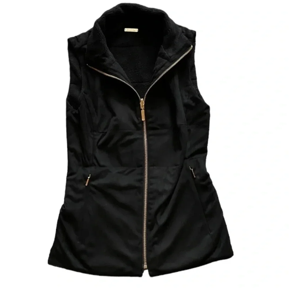 Lilly Pulitzer Vest Womens XXS Black Skyden Reversible Golf Suede Sherpa Sporty - Picture 8 of 15